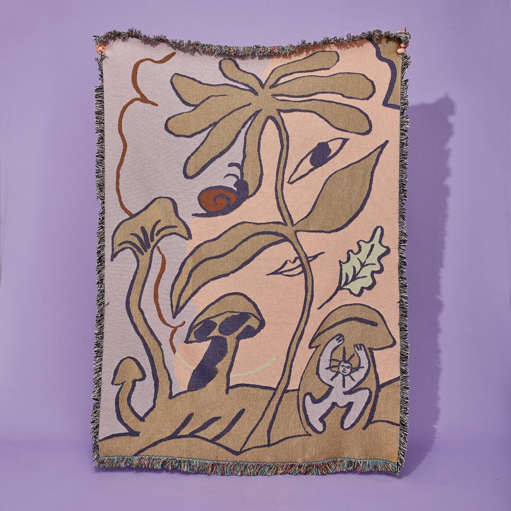 Mushroom People Woven Cotton Blanket