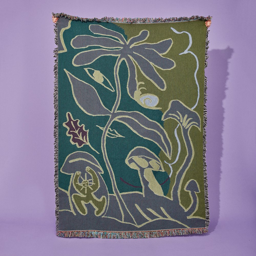 Mushroom People Woven Cotton Blanket