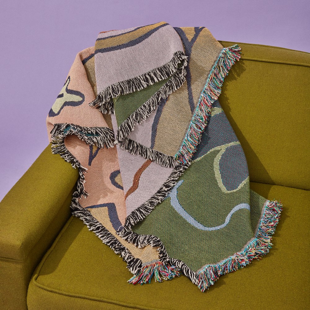 Mushroom People Woven Cotton Blanket